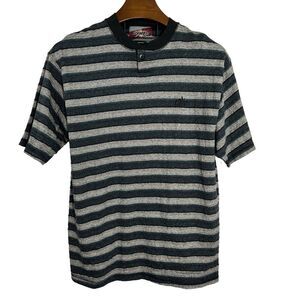 ZONZ‎ Vintage Y2K 90's Skater Grunge Short Sleeve Henley Striped Surf Medium